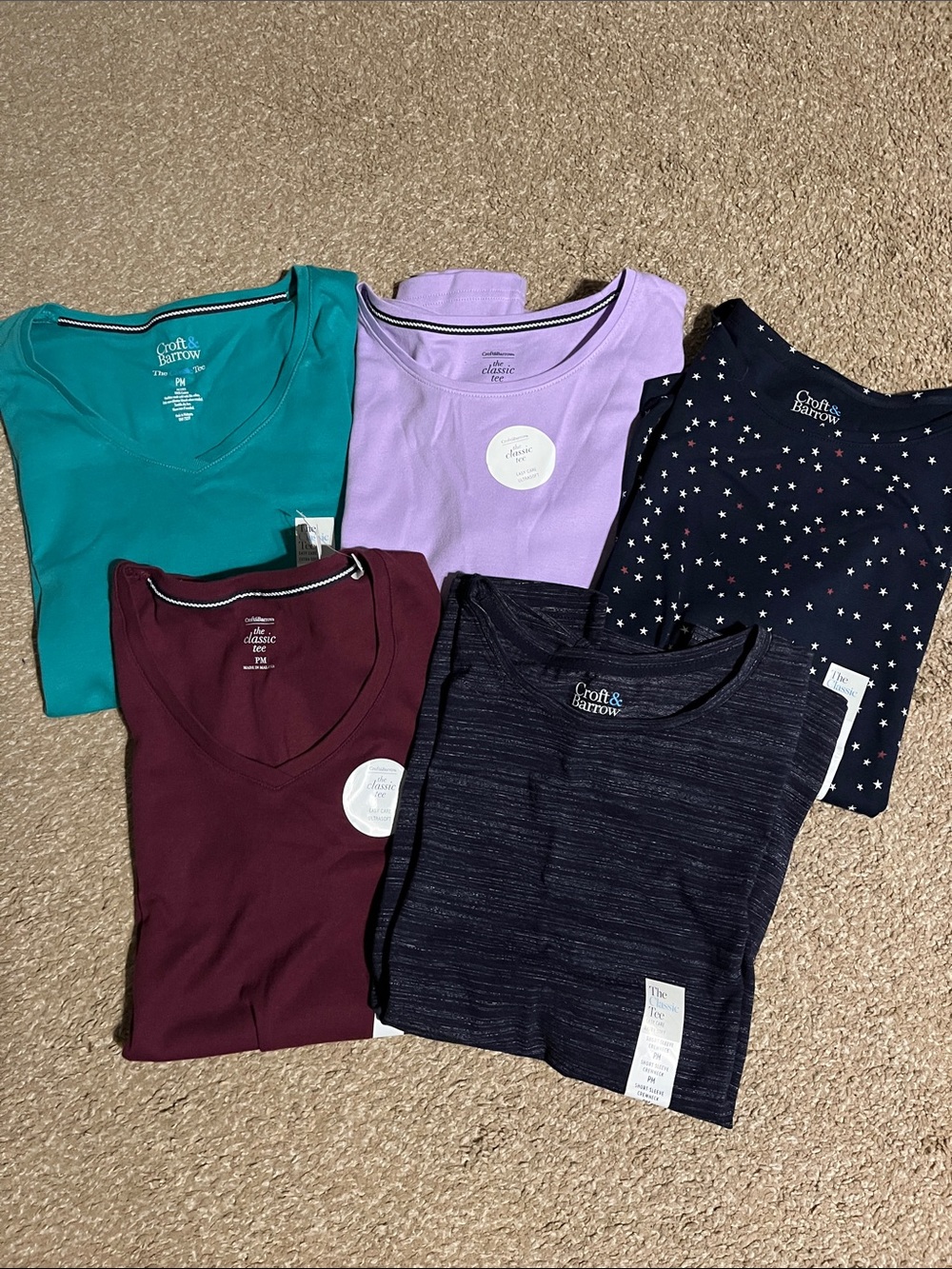 5 NWT women’s tees size petite medium PM